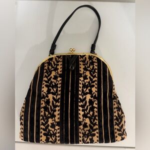 Tapestry Kiss Lock Handbag Floral Stripe Purse